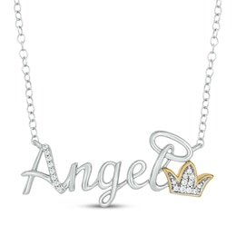 Diamond "Angel" with Crown & Halo Necklace 1/20 ct tw 10K Two-Tone Gold 18"