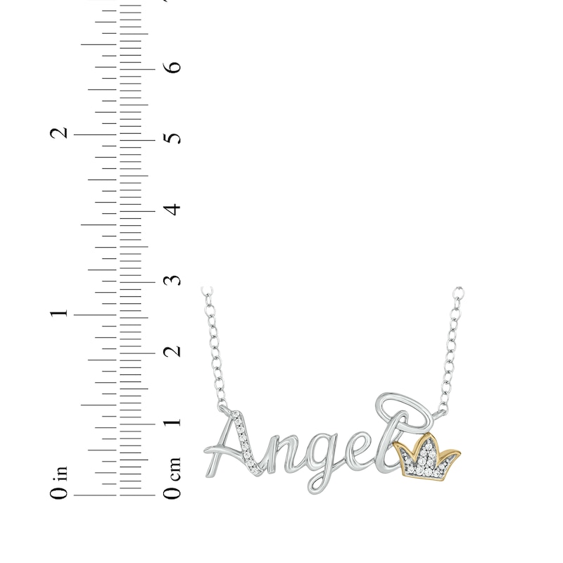 Main Image 2 of Diamond "Angel" with Crown & Halo Necklace 1/20 ct tw 10K Two-Tone Gold 18"