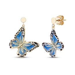 Enamel Butterfly Dangle Earrings 14K Yellow Gold