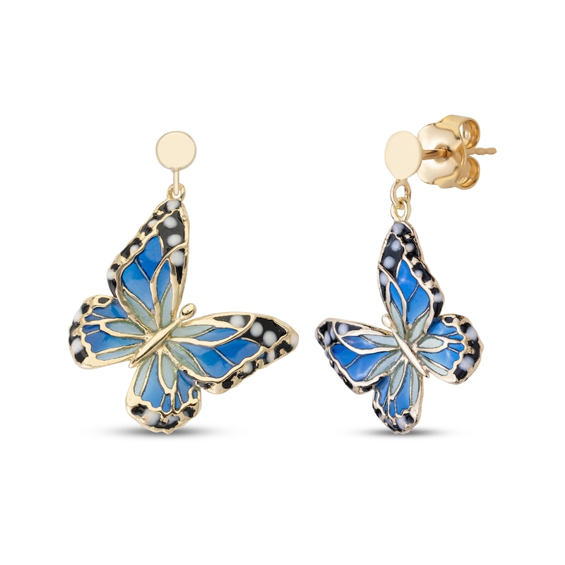 Main Image 1 of Enamel Butterfly Dangle Earrings 14K Yellow Gold