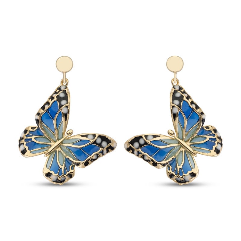 Main Image 2 of Enamel Butterfly Dangle Earrings 14K Yellow Gold