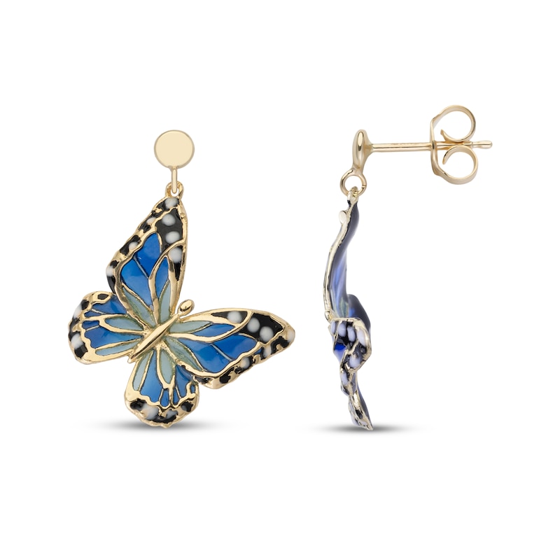 Main Image 3 of Enamel Butterfly Dangle Earrings 14K Yellow Gold