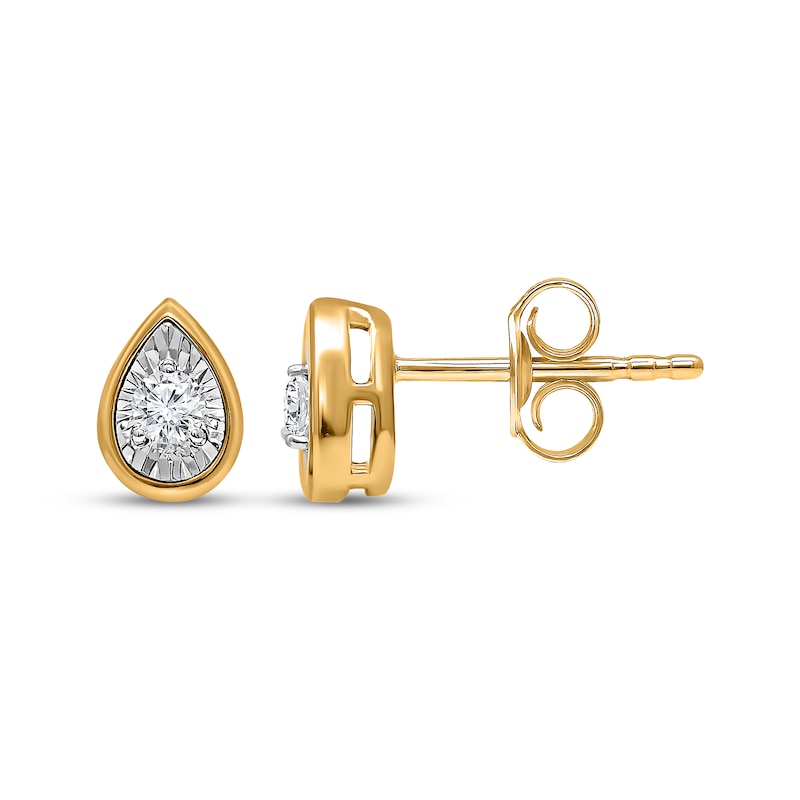 Main Image 1 of Radiant Reflections Diamond Solitaire Teardrop Frame Stud Earrings 1/8 ct tw 10K Yellow Gold (J/I3)