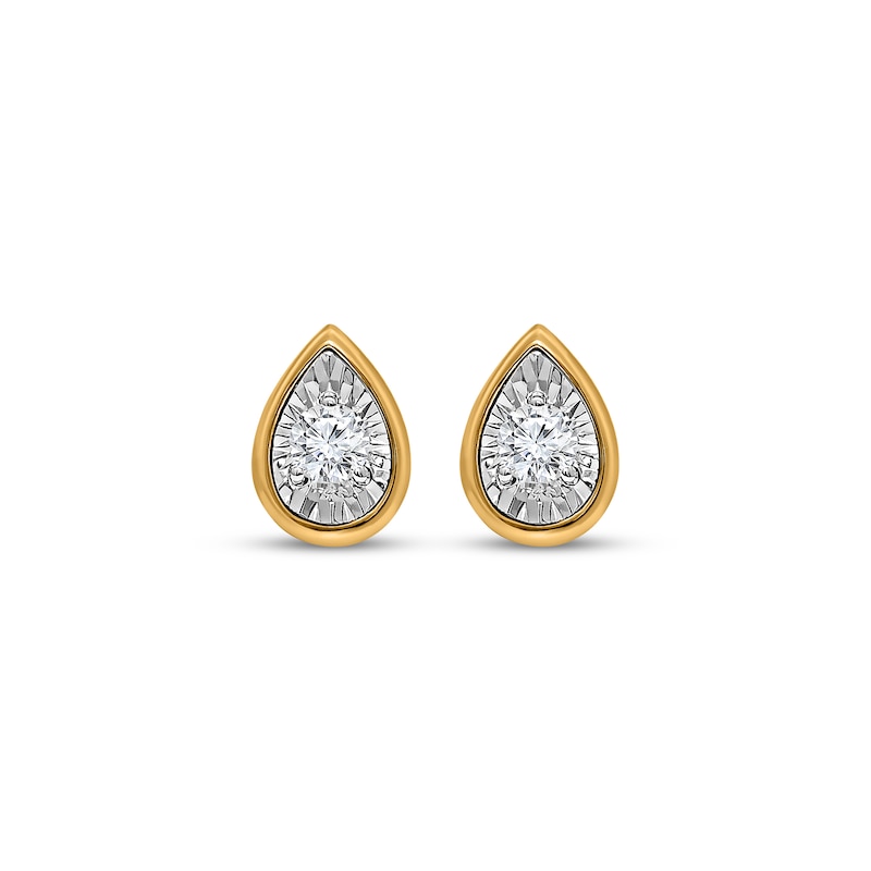 Main Image 2 of Radiant Reflections Diamond Solitaire Teardrop Frame Stud Earrings 1/8 ct tw 10K Yellow Gold (J/I3)