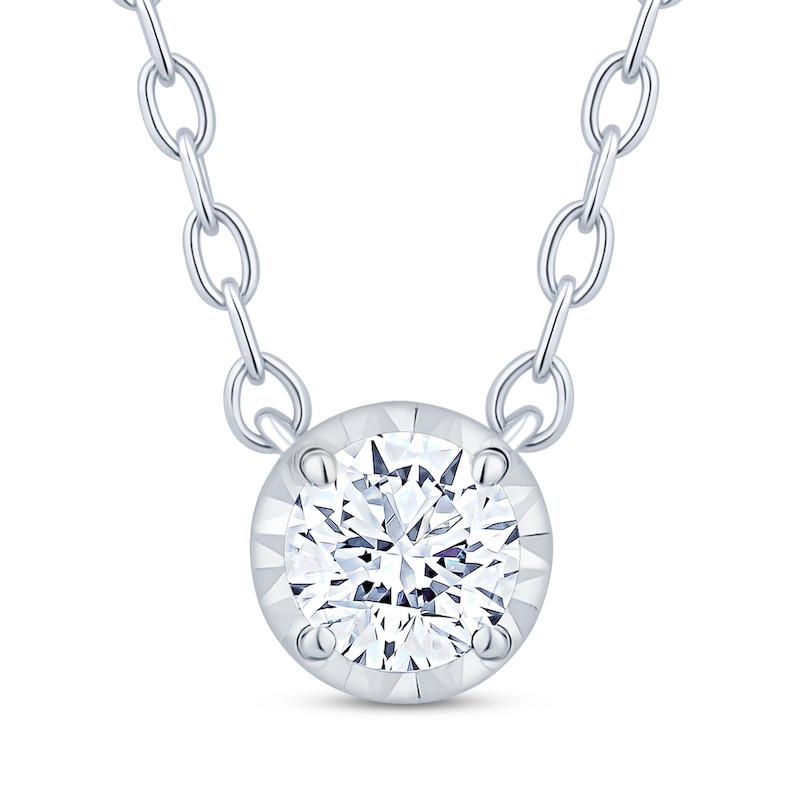 Main Image 1 of Round-Cut Diamond Solitaire Necklace 1/5 ct tw 10K White Gold 18" (I/I2)