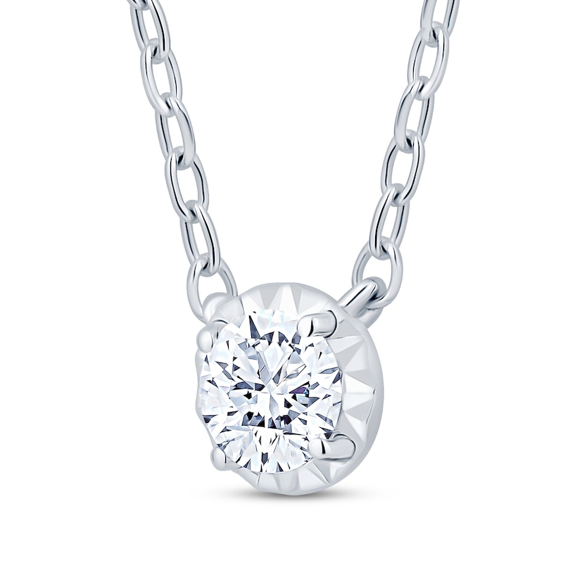 Main Image 2 of Round-Cut Diamond Solitaire Necklace 1/5 ct tw 10K White Gold 18" (I/I2)