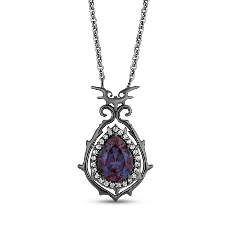 Main Image 1 of Disney Treasures The Nightmare Before Christmas Lab-Created Alexandrite & Diamond Necklace 1/10 ct tw Black Rhodium-Plated Sterling Silver 18"