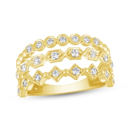 Now + Forever Diamond Geometric Three-Row Ring 1/2 ct tw 14K Yellow Gold