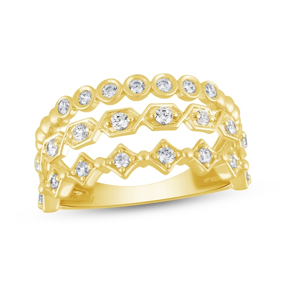 Now + Forever Diamond Geometric Three-Row Ring 1/2 ct tw 14K Yellow Gold