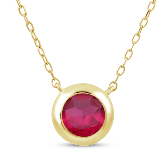 STUDIO BY KAY Lab-Created Ruby Bezel-Set Solitaire Necklace 24K Yellow Gold Vermeil Sterling Silver 18"