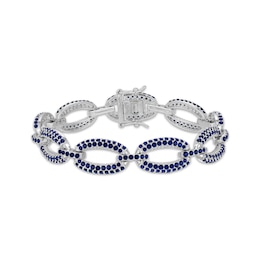 Blue Lab-Created Sapphire Chain Link Bracelet Sterling Silver 7.25"