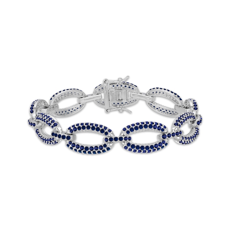 Main Image 1 of Blue Lab-Created Sapphire Chain Link Bracelet Sterling Silver 7.25"