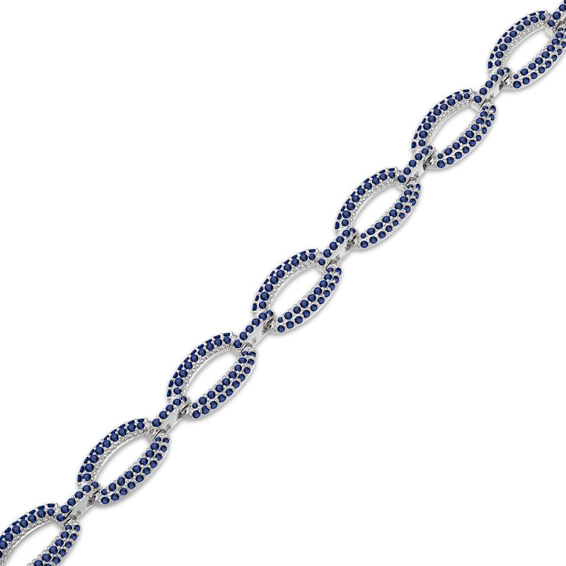 Main Image 2 of Blue Lab-Created Sapphire Chain Link Bracelet Sterling Silver 7.25"