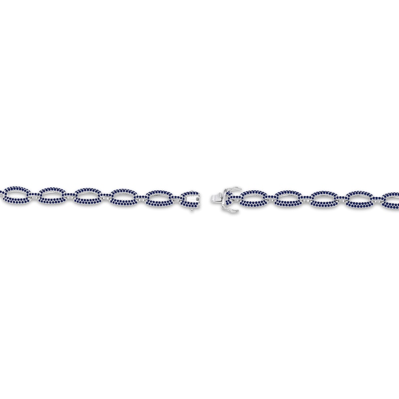 Main Image 3 of Blue Lab-Created Sapphire Chain Link Bracelet Sterling Silver 7.25"