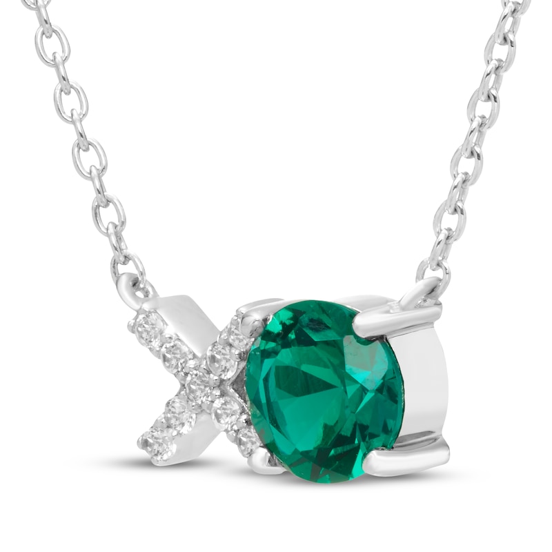 Main Image 2 of Lab-Created Emerald & White Lab-Created Sapphire "XO" Necklace Sterling Silver 18"