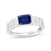 Thumbnail Image 1 of Emerald-Cut Blue Lab-Created Sapphire & White Lab-Created Sapphire Ribbed Ring Sterling Silver