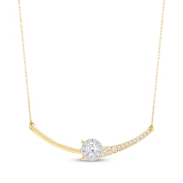 Closer Together Lab-Grown Diamond Halo Smile Necklace 3/4 ct tw 10K Two-Tone Gold 17"