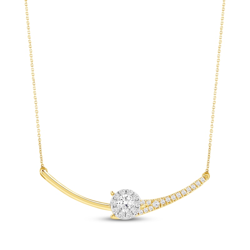 Main Image 1 of Closer Together Lab-Grown Diamond Halo Smile Necklace 3/4 ct tw 10K Two-Tone Gold 17"