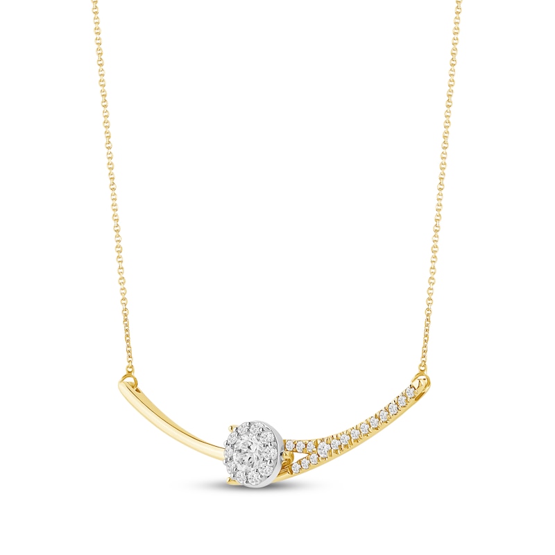 Main Image 2 of Closer Together Lab-Grown Diamond Halo Smile Necklace 3/4 ct tw 10K Two-Tone Gold 17"