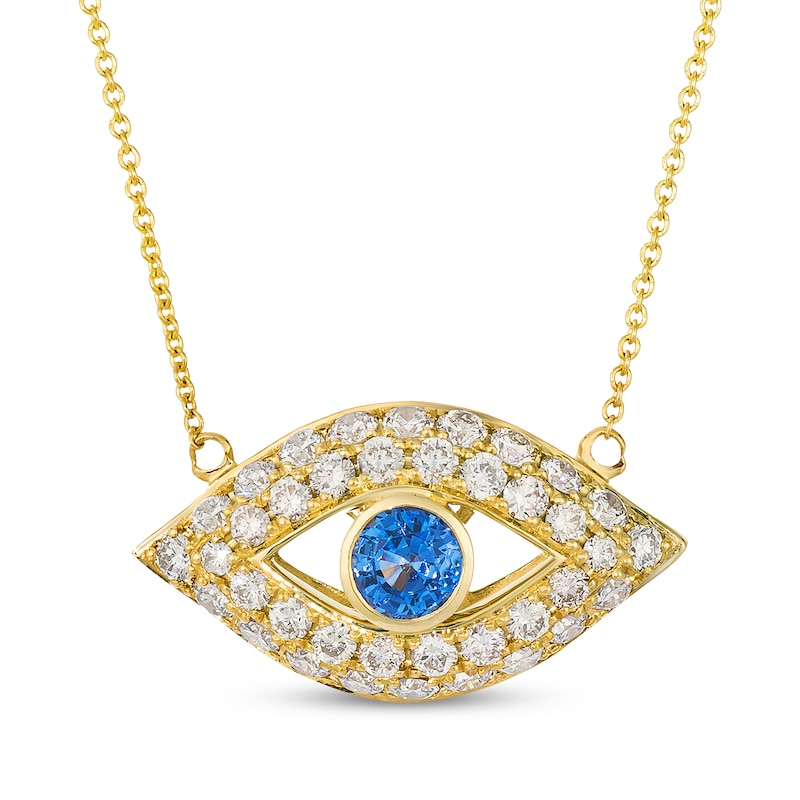 Main Image 1 of Le Vian Blue Sapphire Evil Eye Necklace 1 ct tw Diamonds 14K Honey Gold 20"