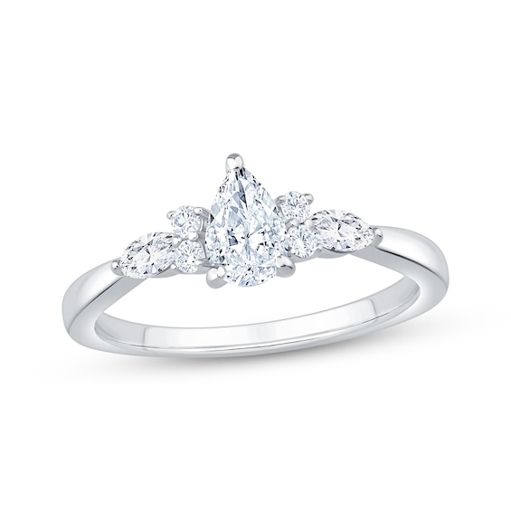 Now + Forever Lab-Grown Diamonds Pear-Shaped Engagement Ring 3/4 ct tw 14K White Gold
