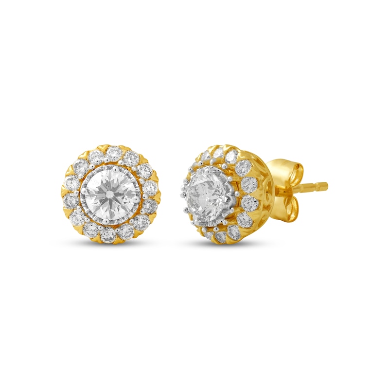 Main Image 1 of Diamond Halo Stud Earrings 1 ct tw 10K Yellow Gold