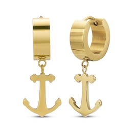 Men's Anchor Dangle Huggie Hoop Earrings Yellow Ion-Plated Stainless Steel