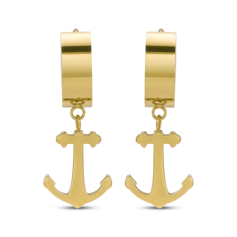 Main Image 2 of Men's Anchor Dangle Huggie Hoop Earrings Yellow Ion-Plated Stainless Steel