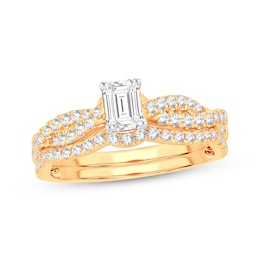 Now + Forever Lab-Grown Diamonds Emerald-Cut Twist Bridal Set 1 ct tw 14K Yellow Gold