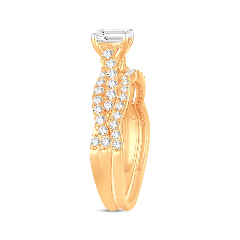 Main Image 2 of Now + Forever Lab-Grown Diamonds Emerald-Cut Twist Bridal Set 1 ct tw 14K Yellow Gold
