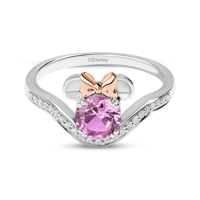Main Image 2 of Disney Treasures Minnie Mouse Pink Lab-Created Sapphire & Diamond Ring 1/10 ct tw Sterling Silver & 14K Rose Gold Plate