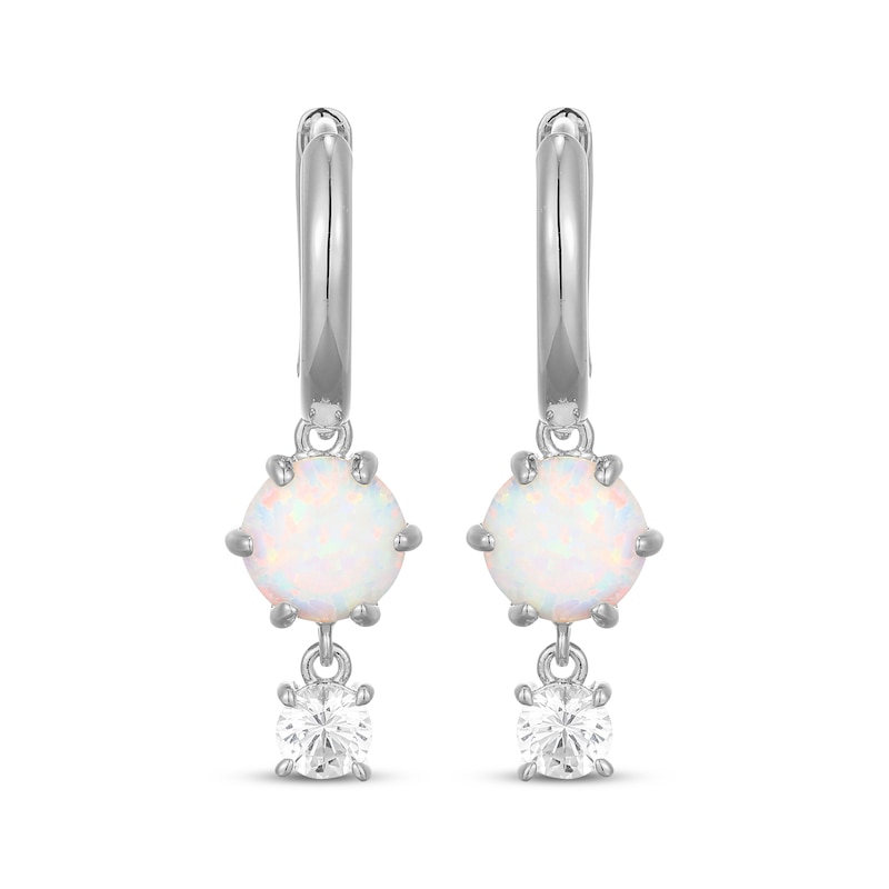 Main Image 2 of Lab-Created Opal & White Lab-Created Sapphire Hoop Drop Earrings Sterling Silver