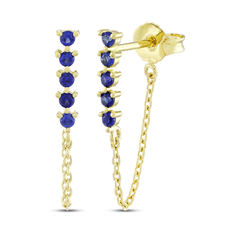Main Image 1 of STUDIO BY KAY Blue Lab-Created Sapphire Chain Drop Earrings 24K Yellow Gold Vermeil Sterling Silver