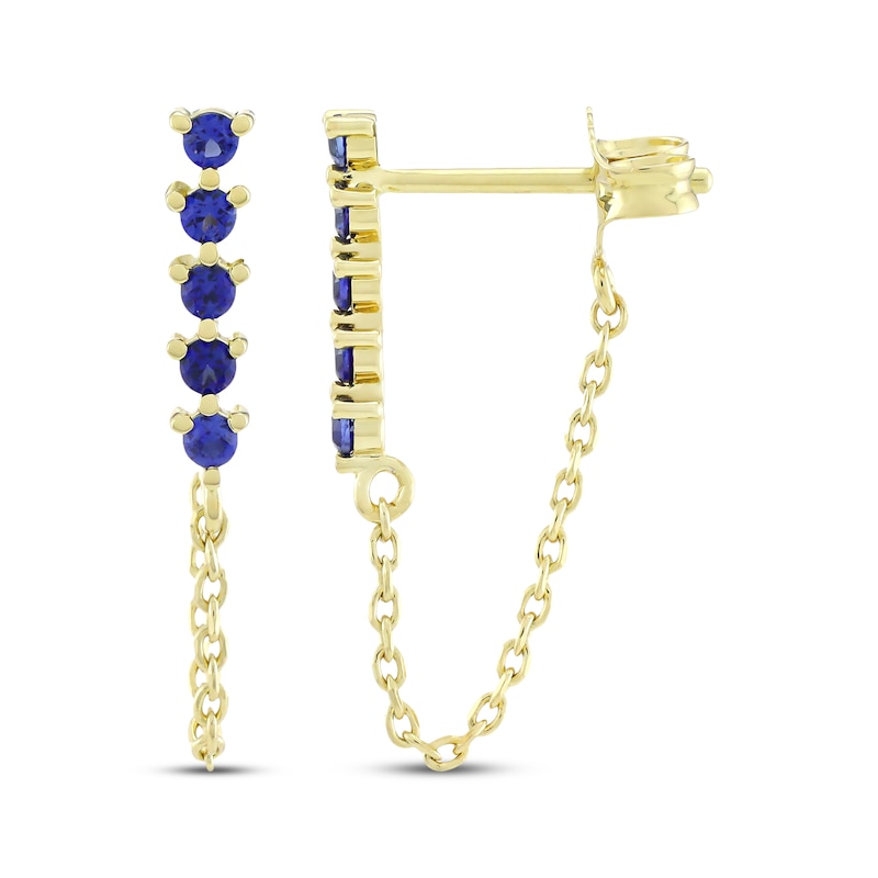 Main Image 3 of STUDIO BY KAY Blue Lab-Created Sapphire Chain Drop Earrings 24K Yellow Gold Vermeil Sterling Silver
