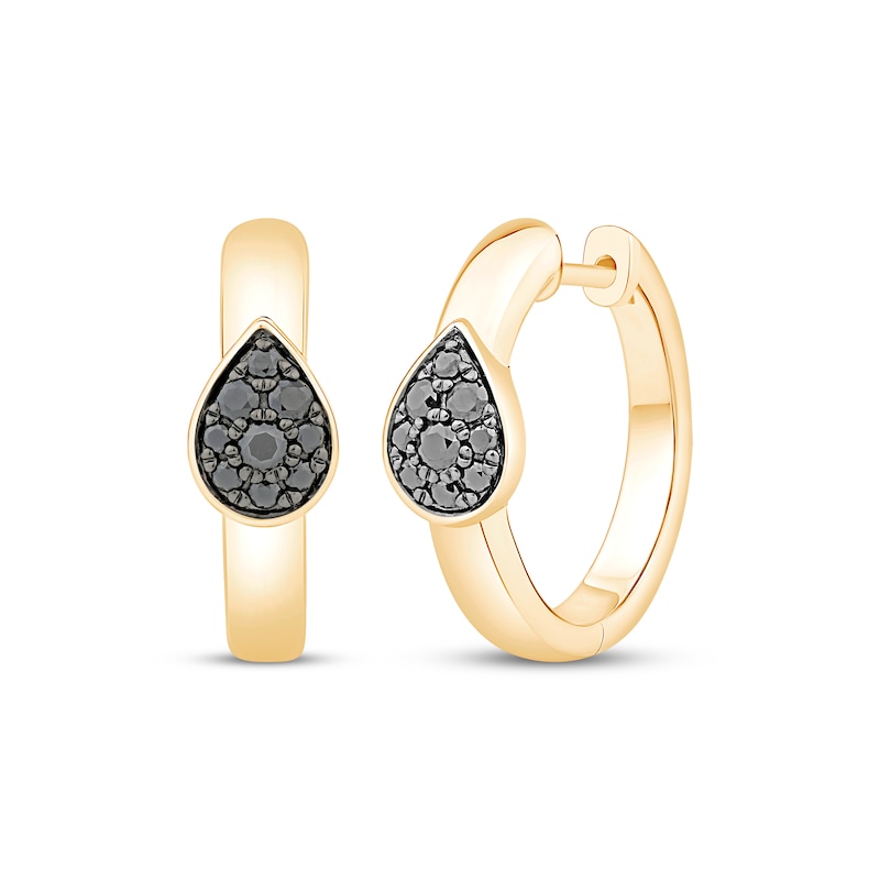 Main Image 1 of Black Multi-Diamond Hoop Earrings 1/4 ct tw 10K Yellow Gold