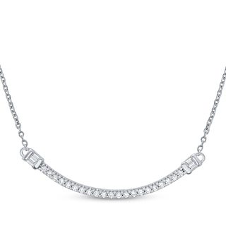 Baguette & Round-Cut Diamond Smile Necklace 1/4 ct tw 10K White Gold 18"