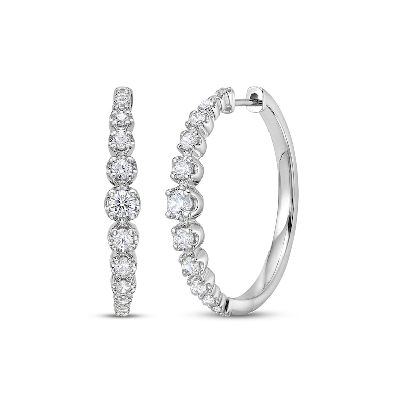 Main Image 1 of Diamond Graduated Hoop Earrings 3/4 ct tw 10K White Gold