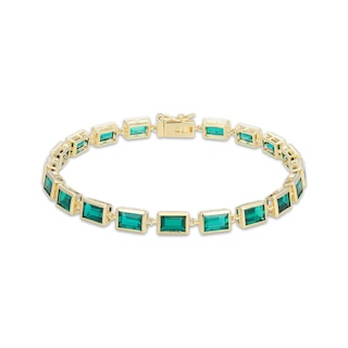 STUDIO BY KAY Baguette-Cut Lab-Created Emerald Bracelet 24K Yellow Gold Vermeil Sterling Silver 7.25"