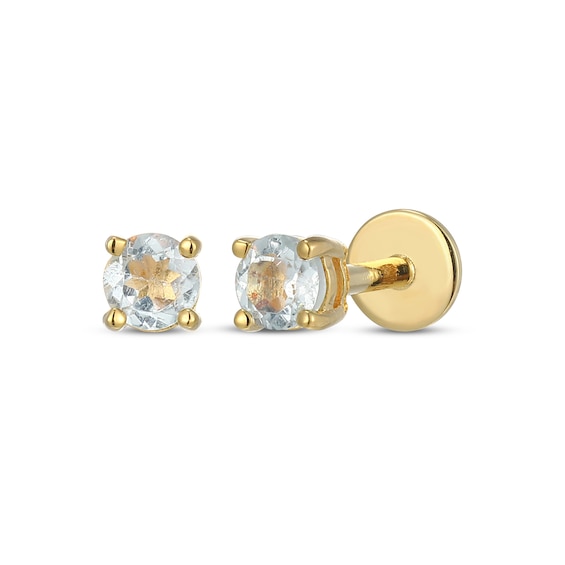 STUDIO BY KAY Aquamarine Solitaire Stud Earrings 24K Yellow Gold Vermeil Sterling Silver