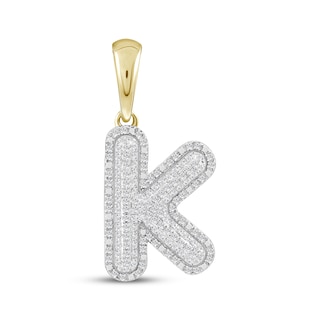 Diamond Puff Letter K Initial Charm 1/3 ct tw 10K Yellow Gold