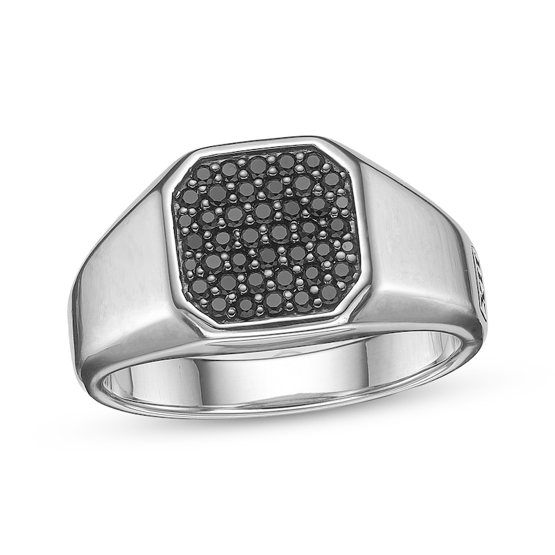 Main Image 1 of Men's Natural Black Spinel Octagon Signet Ring Sterling Silver
