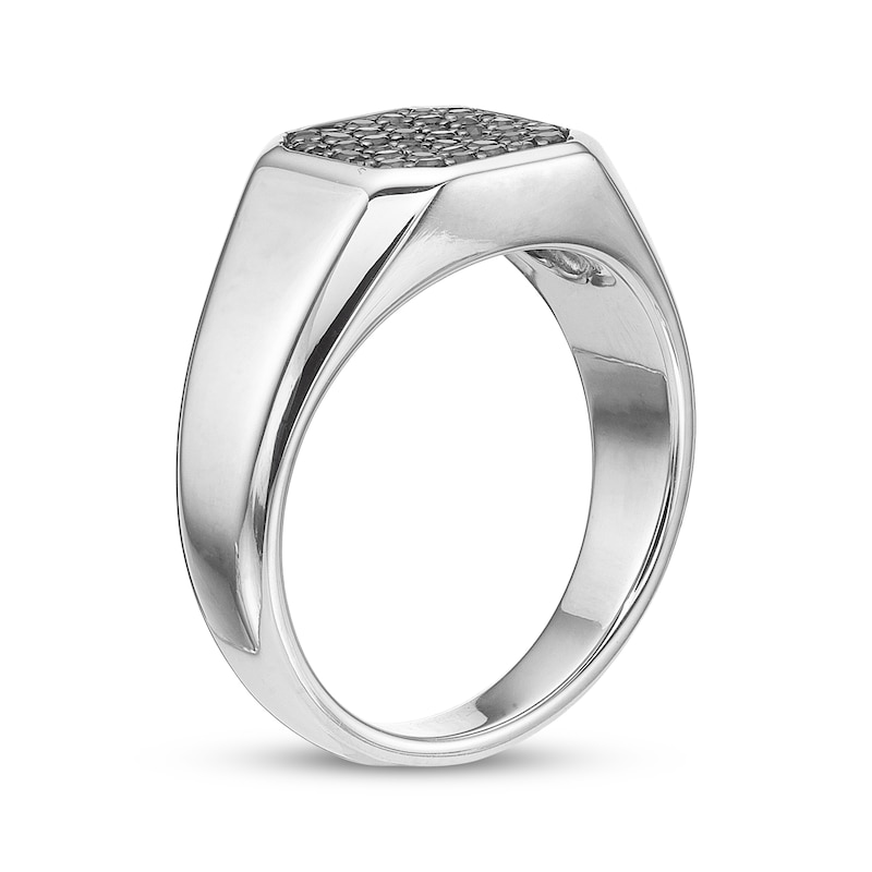 Main Image 2 of Men's Natural Black Spinel Octagon Signet Ring Sterling Silver