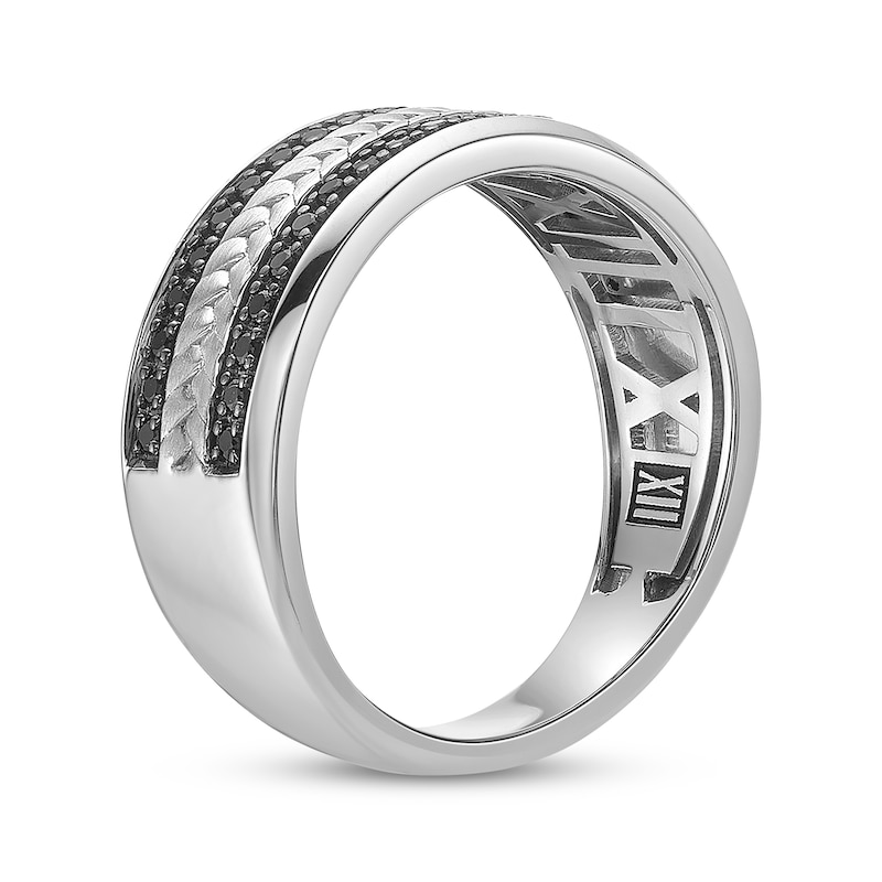 Main Image 2 of Men's Natural Black Spinel Woven Herringbone Pattern Ring Sterling Silver