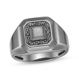 Twelve Crowns Men's Natural Black Spinel Octagon Ring Black Rhodium-Plated Sterling Silver