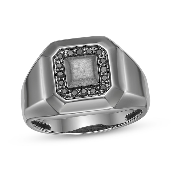 Twelve Crowns Men's Natural Black Spinel Octagon Ring Black Rhodium-Plated Sterling Silver