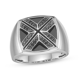 Twelve Crowns Men's Cushion-Cut Natural Agate & Black Spinel Signet Ring Sterling Silver