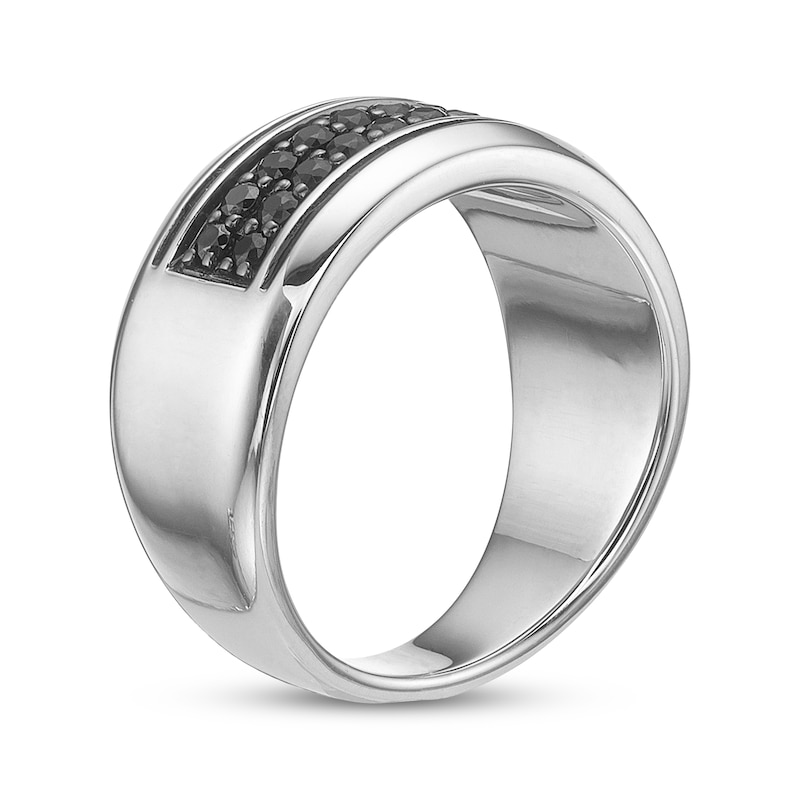 Main Image 2 of Men's Natural Black Spinel Two-Row Ring Sterling Silver