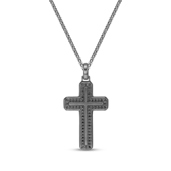 Twelve Crowns Men's Natural Black Spinel Cross Necklace Black Rhodium-Plated Sterling Silver 24"