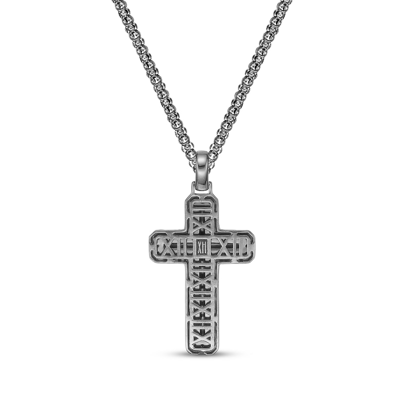 Main Image 3 of Twelve Crowns Men's Natural Black Spinel Cross Necklace Black Rhodium-Plated Sterling Silver 24"