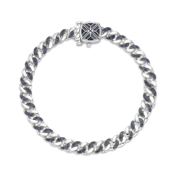 Twelve Crowns Men's Natural Sodalite & Blue Lab-Created Sapphire Curb Link Bracelet Sterling Silver 8.5"